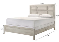 1pc Antique White Queen Size Panel Bed Recessed Design Wooden Bedroom Furniture