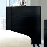 Black Finish Modern Mid-Century Chest 4-Drawers Recessed Handle Tapered Round Legs