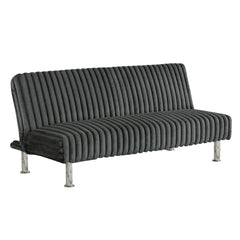 Charcoal Finish Contemporary Style Futon Sofa Easily Convert Into Bed With Extra Back Support Hidden Leg Chrome Color Base Legs