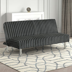 Charcoal Finish Contemporary Style Futon Sofa Easily Convert Into Bed With Extra Back Support Hidden Leg Chrome Color Base Legs
