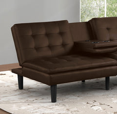 Futon Sofa Bed Contemporary Style Brown Finish Convert Into Bed Biscuit Tufting Seat And Back Seat Drop Down Table With Cup Holder USB Chargers