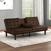 Futon Sofa Bed Contemporary Style Brown Finish Convert Into Bed Biscuit Tufting Seat And Back Seat Drop Down Table With Cup Holder USB Chargers
