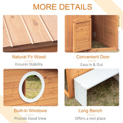 Outsunny Wooden Playhouse for Kids Outdoor with Working Door, Windows, Mailbox, Bench, Flowers Pot Holder, 48" x 42.5" x 53"