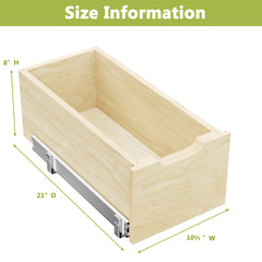 Hard Close Pull Out Cabinet Organizer 8" High Drawer 10½" W x 21" D Wood Slide Out Shelves Cabinet Storage Organizer with Full Extension Rail Slides Pull Out Drawer for Kitchens Cabinet Pantry