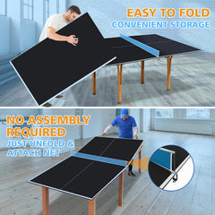 8.5ft Black Mid-Size Ping Pong Conversion Top Foldable & Portable Table Tennis Table Top for Indoor Games