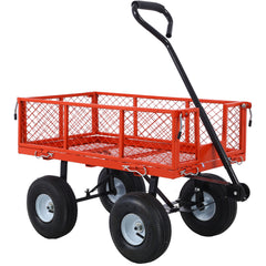 Steel Garden Cart, Steel Mesh Removable Sides, 3 cu ft, 550 lb Capacity, red