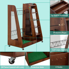 Golf Bag Organizer for Garage, Premium Wooden Golf Clubs Storage Rack Fit 2 Golf Bags, Golf Trunk Organizer for Car Garage Club Shed Basement,Brown