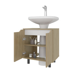 Under Sink Storage 24.8" H, 2 Doors, 2 Shelves, 4 Legs, Natural Oak - Bathroom