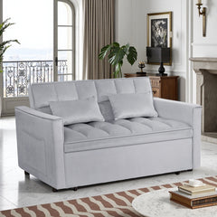Modern 2-Seater Sofa, 54" Pull-Out Sleeper Sofa Bed for Living Room, Light Grey