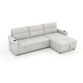 Convertible Fabric Sofa Bed, Pullout Sectional Sleeper Sofa Couches with USB Charging & Cup Holders, L-Shape Sleeper with Storage For Living Room (Beige)