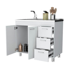 Darien Base Cabinet, Double Door Cabinet, Three Drawers, Four Legs