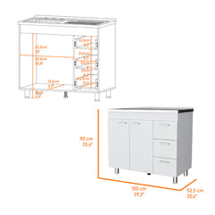 Darien Base Cabinet, Double Door Cabinet, Three Drawers, Four Legs