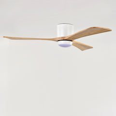 52" Flush Mount Solid Wood Blades Ceiling Fan with Lights Remote Control,Quiet DC Motor, 6 Speed ,Reversible Ceiling Fan for Patio Living Room, Bedroom, Office,Indoor.(Matte White +Natural)