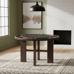 Gorman Dining and Game Table in Walnut Finish with Black Faux Leather Insert