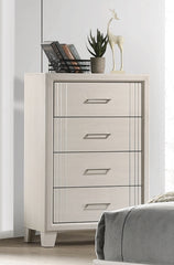 1pc Contemporary Four-Drawers Chest Bed Side Cabinet Wooden Furniture White/Beige Color