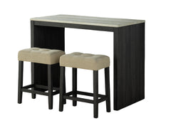 Two-Tone Design Transitional Black 3pc Dining Set Table 2x Stools Tufted Beige Seats Dining Room
