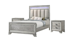 1pc Contemporary Light Grey Finish Two Drawers Bevel Mirror Accents Wooden Solid Wood Bedroom Furniture