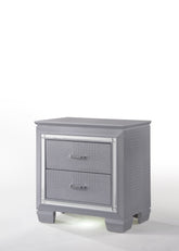 1pc Modern Two Drawer LED Lights Beveled Mirror Accents Chrome Finish Hardware Faux Crystal Accent Silver Finish