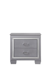 1pc Modern Two Drawer LED Lights Beveled Mirror Accents Chrome Finish Hardware Faux Crystal Accent Silver Finish