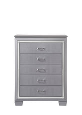 1pc Modern Five Drawer Tall Chest Mirror Accents Chrome Finish Hardware Faux Crystal Accent Silver Finish