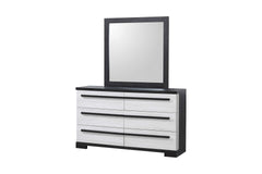 1pc Six Drawers Dresser Cream Ebony Finish Wooden Storage Bedroom Furniture