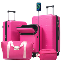 Hardside Luggage Set 5 Piece with Bags,20IN Half-opening Carry on Luggage with USB Port, Expandable 24IN 28IN Luggage with Double Spinner Wheels TSA Lock
