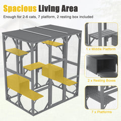 Outdoor Cat Enclosure, 71" Large Cat House for Multiple Cats with Waterproof Roof, 3 Tier Cat Cage with 6 Platform for Patio, Yard, Graden