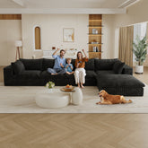 157.6"Cloud Sofa,Corduroy Fabric,Deep Seat Couches,Double-layer design,Removable Cushion,No Assembly,DIY Combination for Living room, Bedroom,Conference room ,Apartment,Black