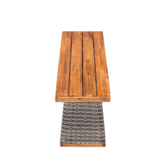 Outdoor 1pcs Acacia Wood Bench,Teak Finish+ Grey Wicker