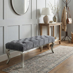 Decor Maxem Tufted Fabric Upholstered Bench Nailhead Trim , Gray