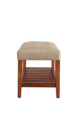 Charla Beige Fabric & Oak Finish Bench