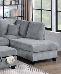 Contemporary Style 3pc Sectional Set Right Arm Chaise Left Arm Sofa w/ USB Port Storage Ottoman Throw Pillow Wooden Legs Fog Finish Primary Living Room