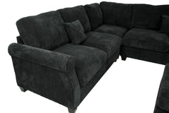 4pc Sectional Set Matching Pillow Cocktail Ottoman Corner Wedge Right And Left Arm Loveseat Corduroy Upholstered Black Finish Primary Living Room