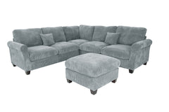 4pc Sectional Set Matching Pillow Cocktail Ottoman Corner Wedge Right And Left Arm Loveseat Corduroy Upholstered Fog Finish Primary Living Room