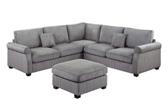 4pc Sectional Set Matching Pillow Cocktail Ottoman Corner Wedge Right And Left Arm Loveseat Corduroy Upholstered Fog Finish Primary Living Room