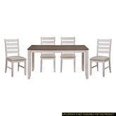 Grayish White and Brown Finish Casual Dining Room Furniture 5pc Dining Set Rectangular Wooden Table and 4x Side Chairs Fabric Upholstered Seat