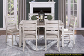 Grayish White and Brown Finish Casual Dining Room Furniture 7pc Dining Set Rectangular Wooden Table and 6x Side Chairs Fabric Upholstered Seat