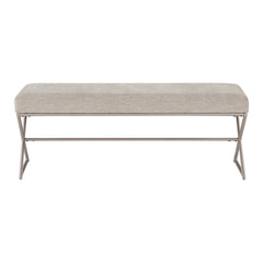 Contemporary Upholstered Bench Taupe Chenille Seat Plush Comfort Home Furniture 1pc Entryway Bench Metal Frame Champagne Finish