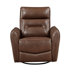 1pc Recliner Chair with Swivel Motion Luxurious Comfort Leather Upholstered Solid Wood Living Room Furniture, Toffee Brown