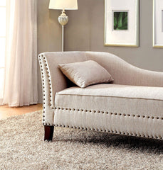 Beige Fabric Chaise / Bench Nailhead Trims Pillow Plush Comfort 1pc Chaise Living Room Furniture