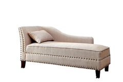 Beige Fabric Chaise / Bench Nailhead Trims Pillow Plush Comfort 1pc Chaise Living Room Furniture