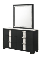 1pc Contemporary Dresser Six Drawers Metal knobs Black White Finish Bedroom Wooden Furniture