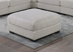 Living Room Furniture Ottoman Beige Wide-Welt Corduroy 1pc Soft Cushion Cocktail Ottoman Wood Legs