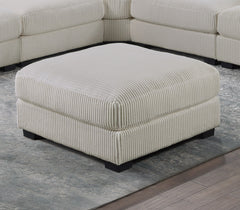 Living Room Furniture Ottoman Beige Wide-Welt Corduroy 1pc Soft Cushion Cocktail Ottoman Wood Legs