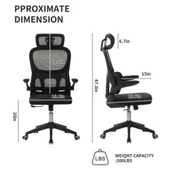 High Back Ergonomic Office Chair, Big and Tall Mesh Desk Chair with Wheels, Tilt Function, 3D Headrest, Lumbar Support, Swivel Rolling Computer Chair for Task, Home Office, Black