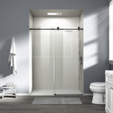 56" - 60" W x 76" H Single Sliding Shower Door, Frameless Bathroom Sliding Door with 1/4" (6mm) Tempered Glass for Walk-in Shower, Matte Black CM-25D06-60MBX