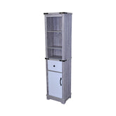 Narrow cabinet,Bathroom Storage Cabinet, Farmhouse Storage Cabinet with Adjustable Shelves & Storage Drawer, Tall Linen Tower for Bathroom, Living Room, Grey+white color