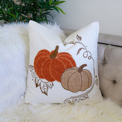 Pumpkin Embroidered Cotton Throw Pillow – Autumn Harvest Accent Cushion