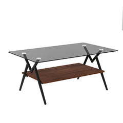 Coffee Table and End tables Set of 3, Tempered Glass Table with MDF layer, Modern Tables for Living Room , Gray Glass