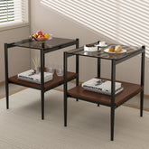 Set of 2 Rectangle End Table, Tempered Glass Tabletop with MDF layer, Modern Table for Living Room , Gray Glass